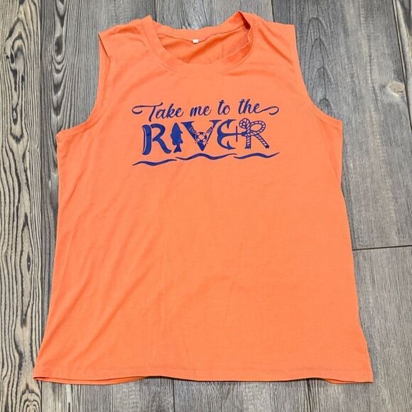 Tops - Orange Sleeveless Graphic Tee “Take Me To The River”